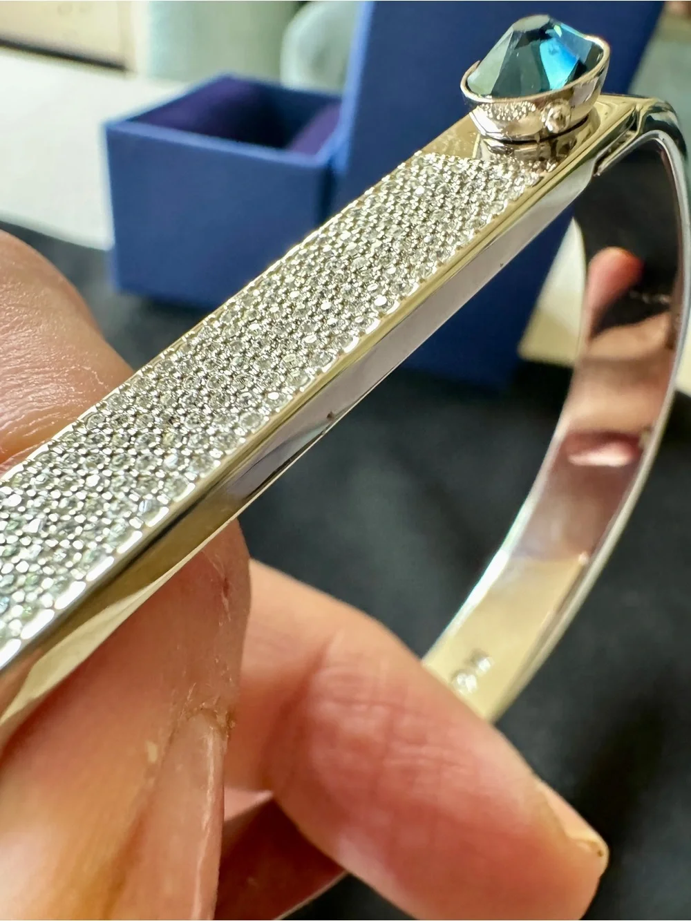 Swarovski Pavé Crystal Bangle with Blue Crystal Accent